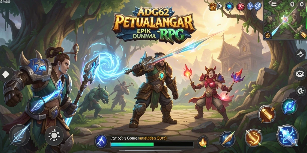 Tampilan utama gameplay ADG62 dengan pertempuran yang seru.