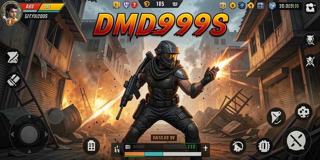 Tampilan gameplay DMD999 yang mendebarkan di tengah pertempuran.