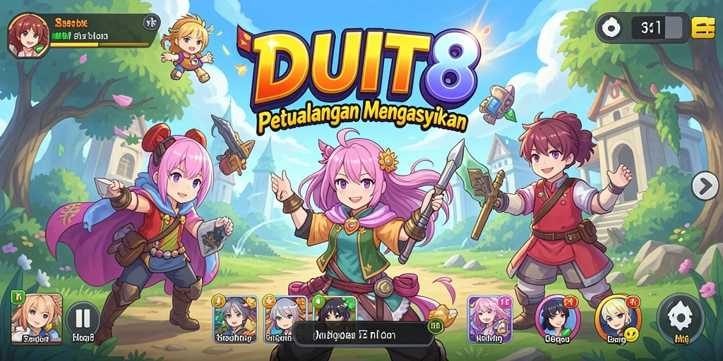 Screenshot gameplay DUIT8 menampilkan karakter anime yang beraksi penuh warna.