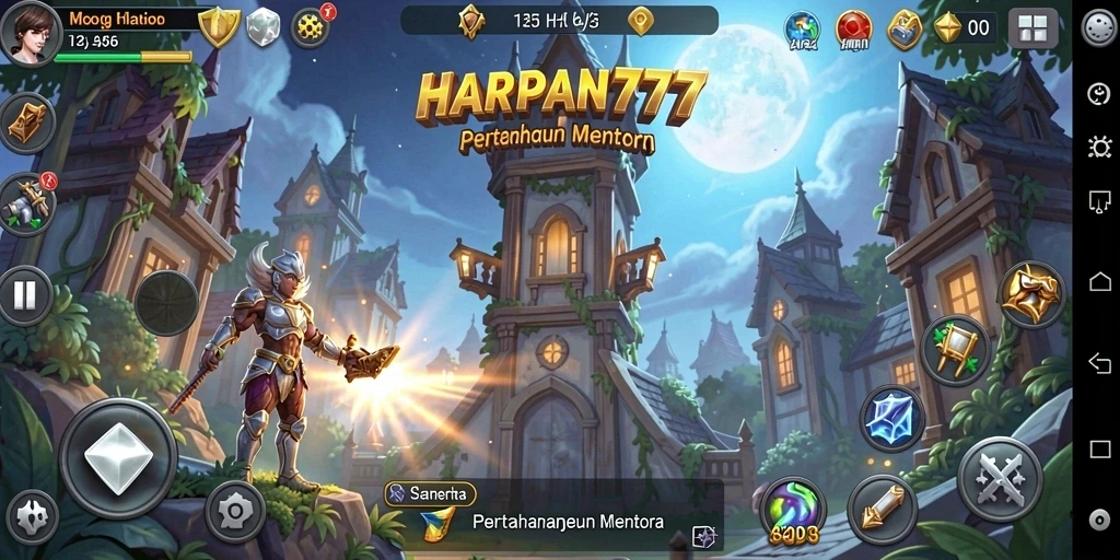 Tampilan gameplay <strong>HARAPAN777</strong> dalam pertempuran menara yang seru.