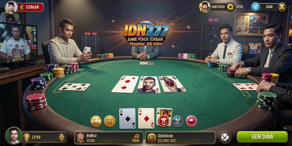 Tampilan gameplay menegangkan dalam permainan Poker IDN777.