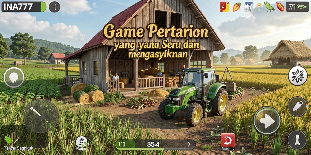 Tampilan menarik dari gameplay INA777 saat bertani di lahan luas.