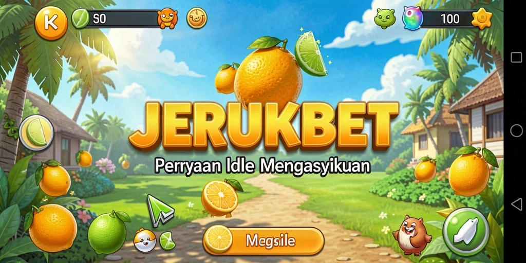 Tampilan utama gameplay JERUKBET yang menampilkan petualangan Idle.