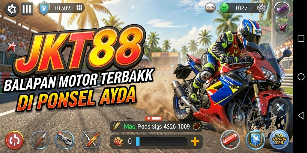 Tampilan gameplay seru JKT88 dengan balapan motor yang mendebarkan.