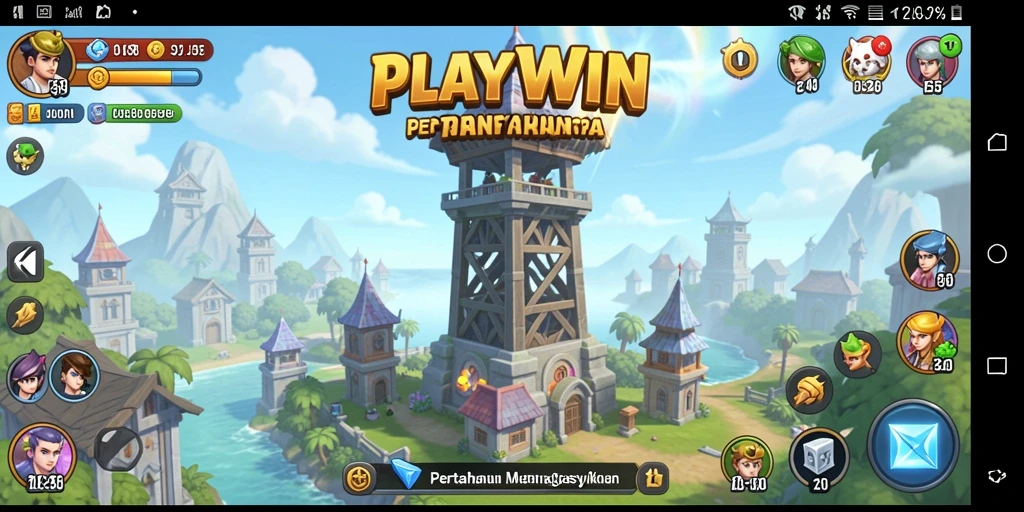 Tangkapan layar gameplay <strong>PLAYWIN</strong> menunjukkan aksi seru Tower Defense yang intens.