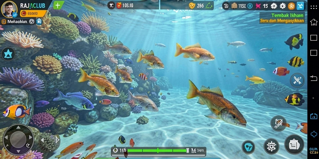 Screenshot gameplay menunjukkan aksi menembak ikan yang seru.
