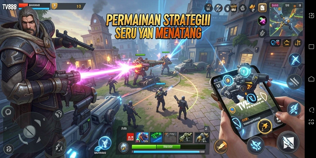 Screenshot dari gameplay TV888 menampilkan pertempuran strategis yang intens.