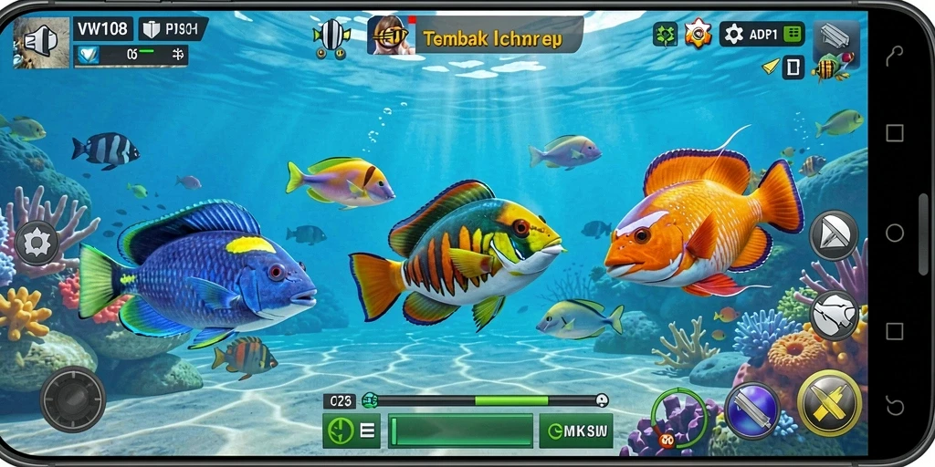 Tampilan gameplay <strong>VW108</strong> yang seru saat menembak ikan di lautan.